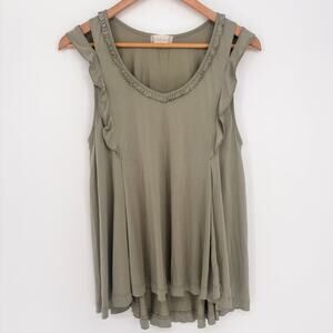 Altar'd State Olive Green Split Shoulder Ruffle V-Neck Tunic Top Size S